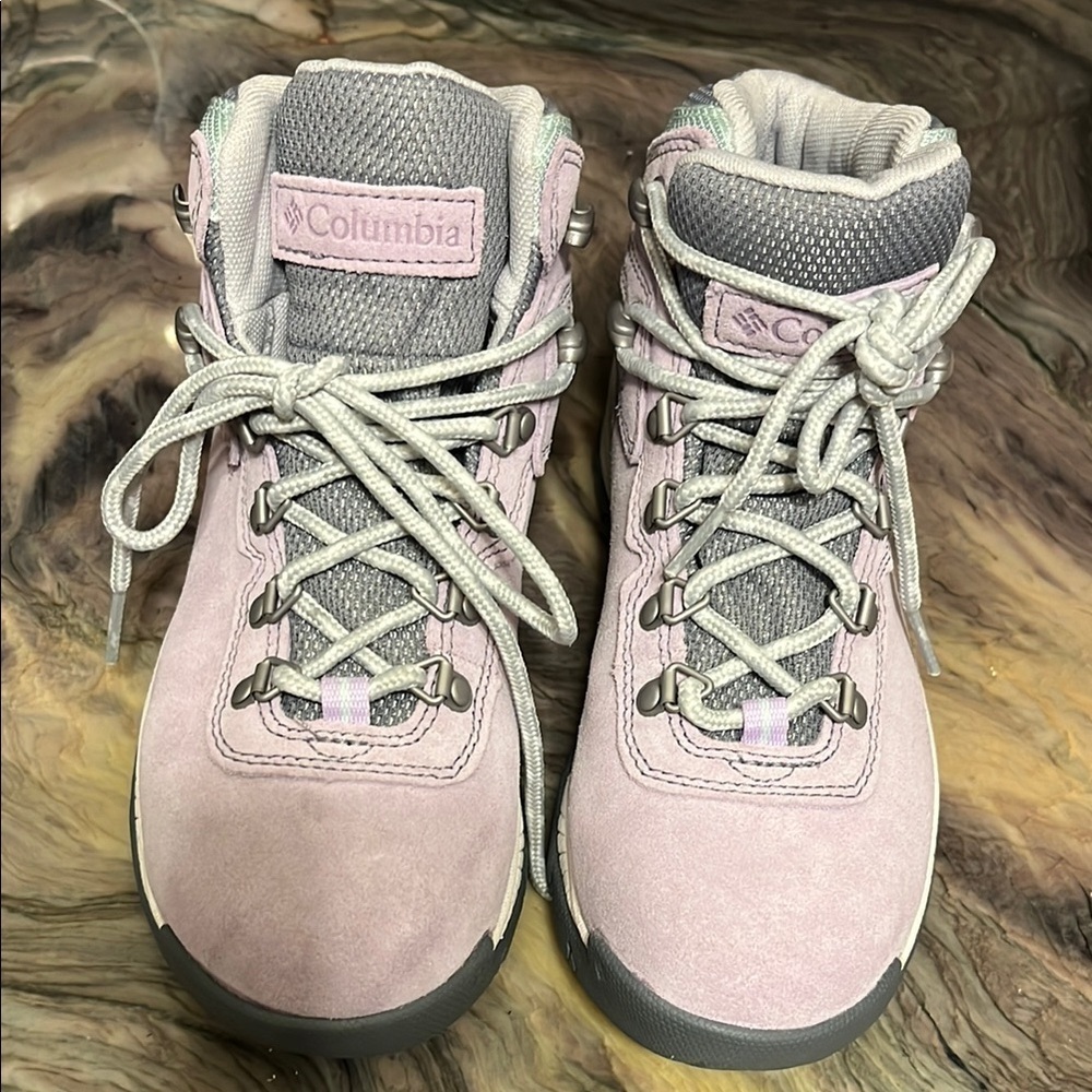 Lilac hiking boots.